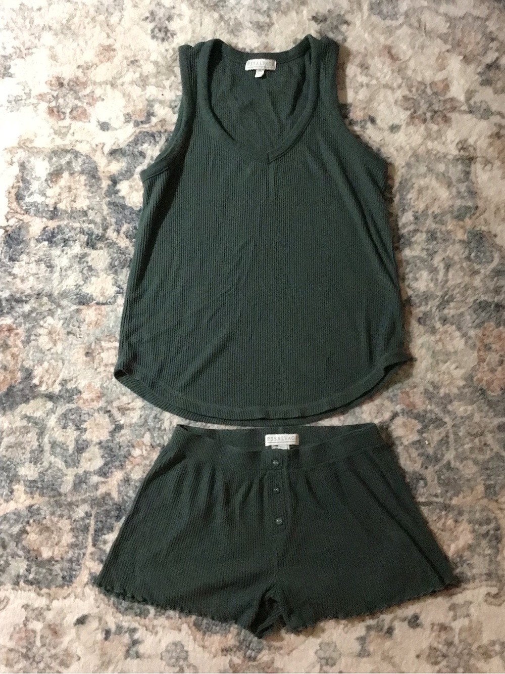 P.J. Salvage Women's Dark Green Ribbed Tank & Button-Front Shorts Sleep Set